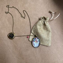 Frida Kahlo Portrait by Fab Ceraolo Necklace Frida Miniature Art  Jewel Painted Necklace Bronzed Painted  Jewel jewelry  Glass Cabochon - QuorArtisticTshirts