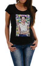 Wearable art t-shirt featuring Frida Kahlo smoking – expressive handmade design