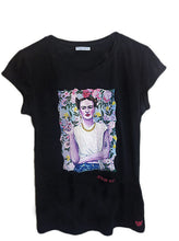 Art on  t-shirt featuring Frida Kahlo smoking – textured floral design on cotton