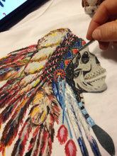 Native American Skull T-shirt  Indian Headdress painting - QuorArtisticTshirts