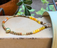 Harmony and Energy Bracelet Green Yellow & Orange Faceted Agates, Unakite, Green Aventurines, Baroque Pearl, 925 Sterling Silver - QuorArtisticTshirts