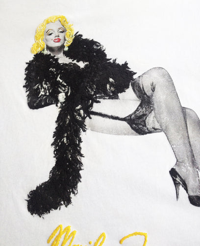 Marilyn Monroe T-shirt  with Black Boa Sexy Painted 3d ART TO WEAR - QuorArtisticTshirts