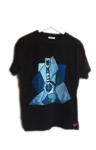 Pablo Picasso Artistic  T-shirt Blue Period Tribute Blue Guitar  Painting - QuorArtisticTshirts