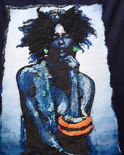 BLACK QUEEN T-shirt in Blue  PAINTED 3d - Curly hair tshirt - QuorArtisticTshirts