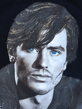 Hand-Painted Alain Delon T-Shirt – Striking Blue Eyes Portrait - QuorArtisticTshirts