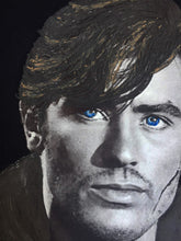 Hand-Painted Alain Delon T-Shirt – Striking Blue Eyes Portrait - QuorArtisticTshirts