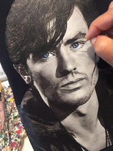 Hand-Painted Alain Delon T-Shirt – Striking Blue Eyes Portrait - QuorArtisticTshirts