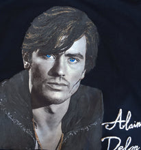 Hand-Painted Alain Delon T-Shirt – Striking Blue Eyes Portrait - QuorArtisticTshirts