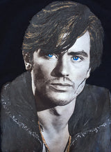 Hand-Painted Alain Delon T-Shirt – Striking Blue Eyes Portrait - QuorArtisticTshirts