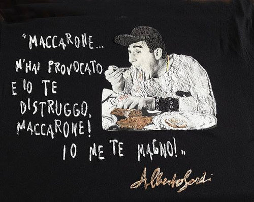 Artistic ALBERTO SORDI T-SHIRT MACARONE  – Painted in Relief, Iconic italian  Style - QuorArtisticTshirts