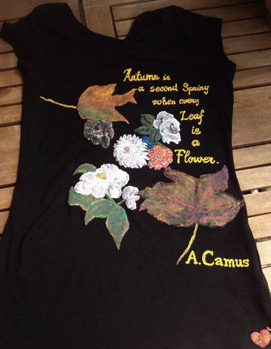 Wearable Poetry – Fall Poetry Tee – Albert Camus – Hand-Painted in Relief - QuorArtisticTshirts
