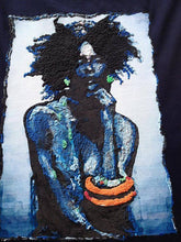 BLACK QUEEN T-shirt in Blue  PAINTED 3d - Curly hair tshirt - QuorArtisticTshirts