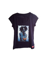 BLACK QUEEN T-shirt in Blue  PAINTED 3d - Curly hair tshirt - QuorArtisticTshirts