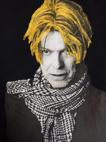 David Bowie T shirt  PAINTED 3D  Tribute to The White Duke with scarf - QuorArtisticTshirts