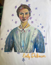 Emily Dickinson Hand-Painted T-Shirt – Artistic Portrait with Violets 💜🎨 - QuorArtisticTshirts