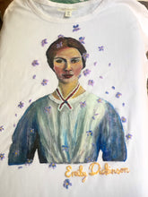 Emily Dickinson Hand-Painted T-Shirt – Artistic Portrait with Violets 💜🎨 - QuorArtisticTshirts