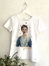 Close-up of Emily Dickinson hand-painted face with violets – artistic permanent 3D color detail