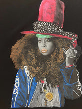 hand-painted Erykah Badu portrait on T-shirt – colorful painted relief detail and expressive afro-soul style