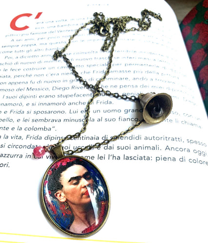 Frida Kahlo Portrait Necklace Frida Miniature Art  Jewel Painted - QuorArtisticTshirts