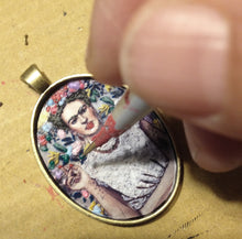 Frida Kahlo Portrait by Fab Ceraolo Necklace Frida Miniature Art  Jewel Painted Necklace Bronzed Painted  Jewel jewelry  Glass Cabochon - QuorArtisticTshirts