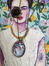 Frida Kahlo Portrait by Fab Ceraolo Necklace Frida Miniature Art  Jewel Painted Necklace Bronzed Painted  Jewel jewelry  Glass Cabochon - QuorArtisticTshirts