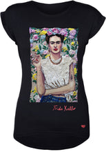 Artistic t-shirt featuring Frida Kahlo smoking – textured floral design on cotton
