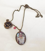 Frida Kahlo Portrait by Fab Ceraolo Necklace Frida Miniature Art  Jewel Painted Necklace Bronzed Painted  Jewel jewelry  Glass Cabochon - QuorArtisticTshirts