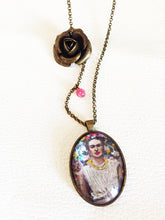 Frida Kahlo Portrait by Fab Ceraolo Necklace Frida Miniature Art  Jewel Painted Necklace Bronzed Painted  Jewel jewelry  Glass Cabochon - QuorArtisticTshirts