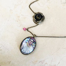 Frida Kahlo Portrait by Fab Ceraolo Necklace Frida Miniature Art  Jewel Painted Necklace Bronzed Painted  Jewel jewelry  Glass Cabochon - QuorArtisticTshirts
