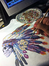 Native American Skull T-shirt  Indian Headdress painting - QuorArtisticTshirts