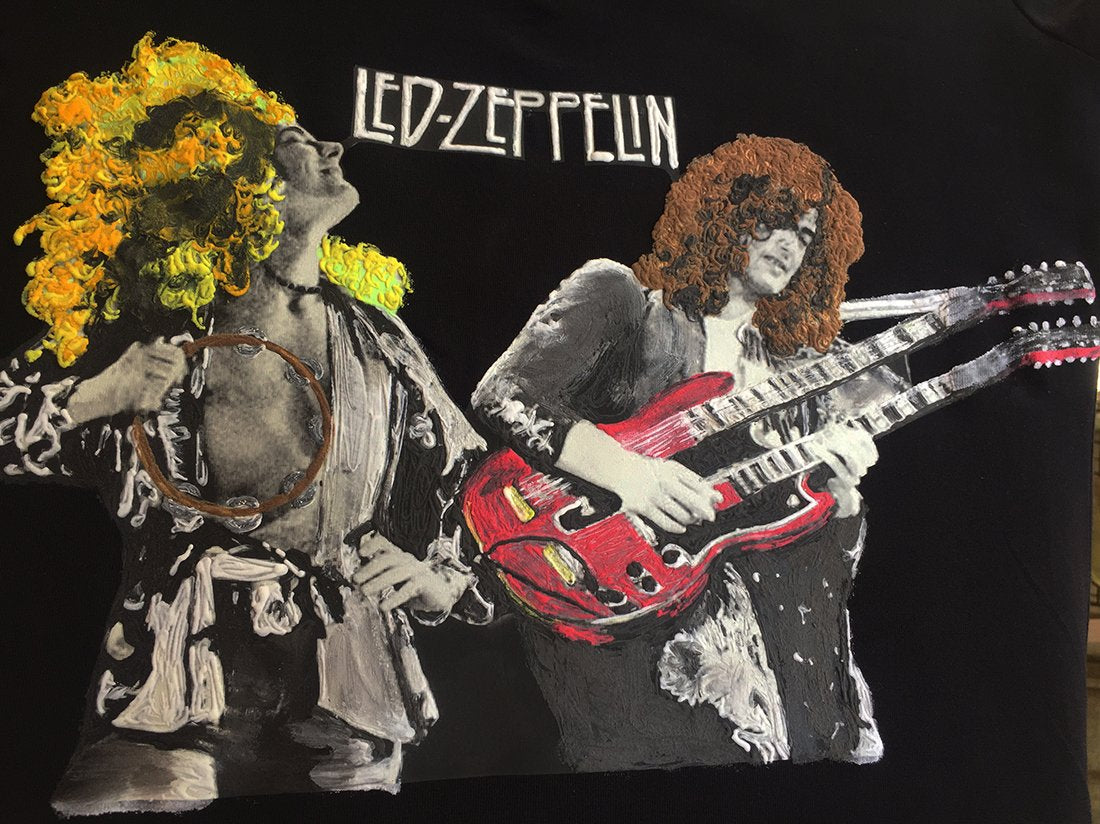 LED ZEPPELIN  T-shirt JIMMY PAGE ROBERT PLANT Artistic Painted  Rock Tshirt - QuorArtisticTshirts