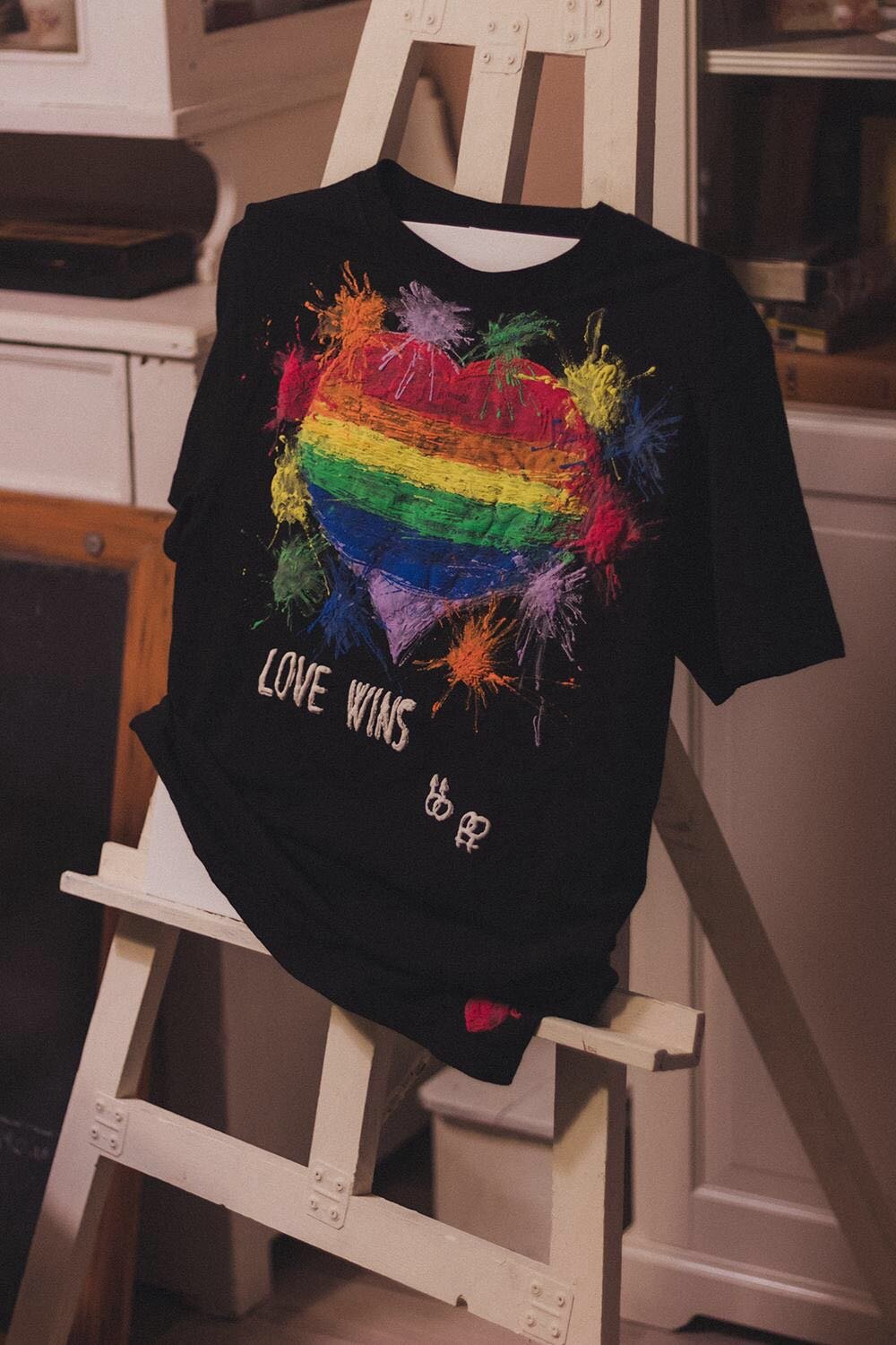 Love Wins Painted T-shirt – LGBTQ+ Pride Statement - Marriage Equality Tribute - QuorArtisticTshirts