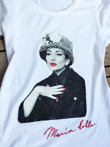 Maria Callas Artistic T-shirt  Painted ART TO WEAR - QuorArtisticTshirts