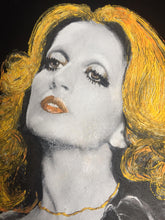 Close-up of Mina  hand-painted portrait on tee – detailed textured artwork