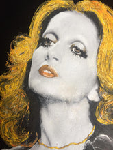 Original Mina portrait painted by hands – wearable artistic detail on t-shirt