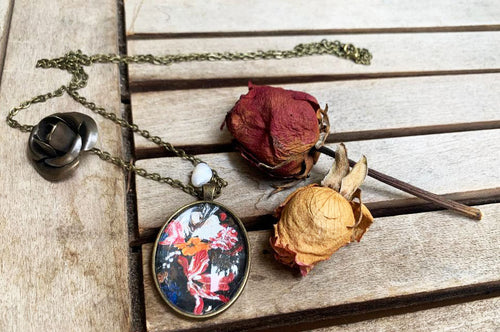 Flowers  Necklace Still Life Miniature Painted Handmade  Jewel - QuorArtisticTshirts