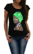 AFRO BLACK QUEEN T-shirt green head wrap PAINTED 3d - QuorArtisticTshirts