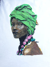 AFRO BLACK QUEEN T-shirt green head wrap PAINTED 3d - QuorArtisticTshirts