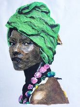 AFRO BLACK QUEEN T-shirt green head wrap PAINTED 3d - QuorArtisticTshirts