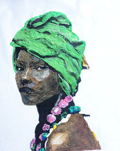 AFRO BLACK QUEEN T-shirt green head wrap PAINTED 3d - QuorArtisticTshirts