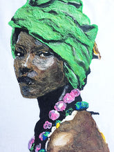 AFRO BLACK QUEEN T-shirt green head wrap PAINTED 3d - QuorArtisticTshirts