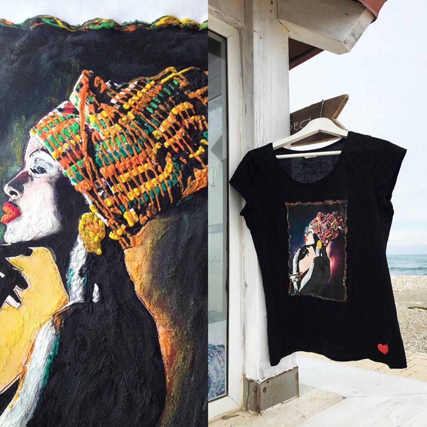 Black Elegance Queen on T-shirt - Afro  Black  Painted 3d - Art on T-shirt - QuorArtisticTshirts