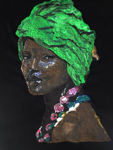 AFRO BLACK QUEEN T-shirt green head wrap PAINTED 3d - QuorArtisticTshirts