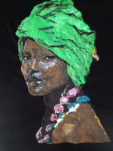 AFRO BLACK QUEEN T-shirt green head wrap PAINTED 3d - QuorArtisticTshirts