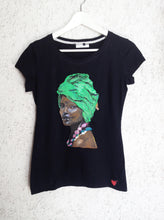AFRO BLACK QUEEN T-shirt green head wrap PAINTED 3d - QuorArtisticTshirts