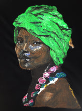 AFRO BLACK QUEEN T-shirt green head wrap PAINTED 3d - QuorArtisticTshirts
