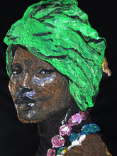 AFRO BLACK QUEEN T-shirt green head wrap PAINTED 3d - QuorArtisticTshirts