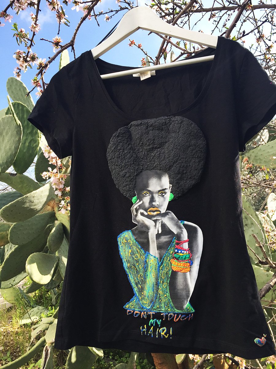 DON'T TOUCH MY HAIR - BLACK QUEEN T-shirt  PAINTED 3d -Afrocentric Tee - QuorArtisticTshirts
